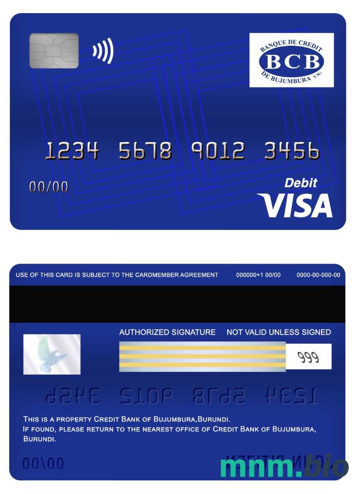 Burundi Credit Bank of Bujumbura visa debet karta przykład w formacie PSD